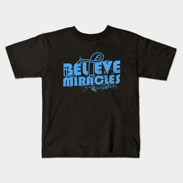 I Believe In Miracles Trisomy 18 Awareness Light Blue Ribbon Warrior Support Survivor Kids T-Shirt by celsaclaudio506